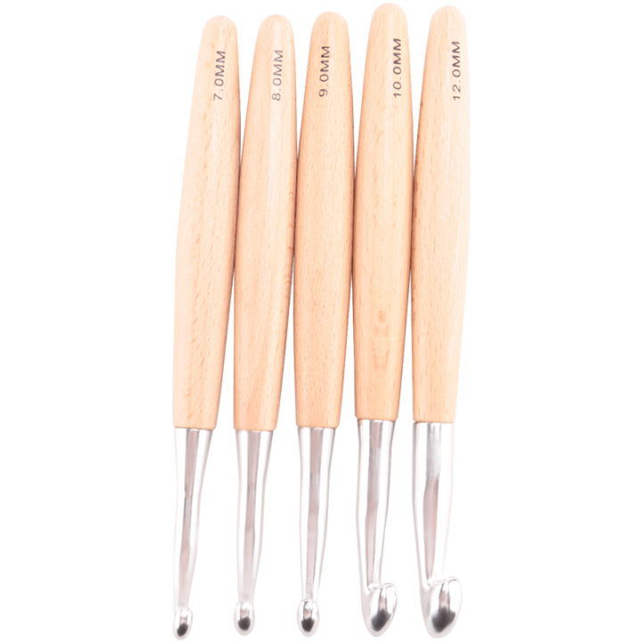Big Crochet Hooks Set with Beech Wood Handle, Crochet Hooks for Chunky Yarn, Size 7mm 8mm 9mm 10mm 12mm Portable