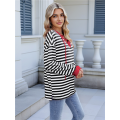 Womens Striped Oversized Sweatshirt Color Block Crew Neck Long Sleeve Casual Loose Pullover Top Black & Red XL. 