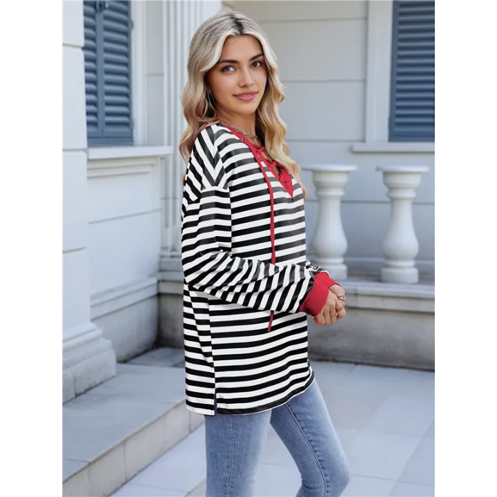 Womens%20Striped%20Oversized%20Sweatshirt%20Color%20Block%20Crew%20Neck%20Long%20Sleeve%20Casual%20Loose%20Pullover%20Top%20Black%20&%20Red%20XL%20-%20Image%203