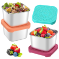 Small Metal Food Storage Container Airtight Leak-Proof Square Crisper 6Oz With Silicone Lids, For Office, Travel. 