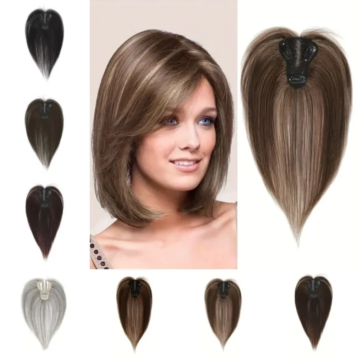 Middle Part Toppers Top Hair Bangs Middle Part Hair Toppers with Bangs Clip In Natural ...