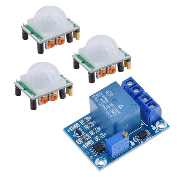 3Pcs HC-SR501 Infrared PIR Motion Sensor Detector Module & 1x YX-X0001 DC 12V Battery Undervoltage Management Module