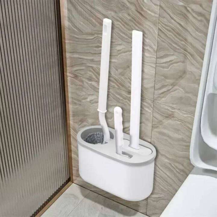 3 In1 Toilet Brush Silicone Wall Mounted Multi-functional Cleaning Tools with Bracket Home Bathroom Accessories Sets Wc New