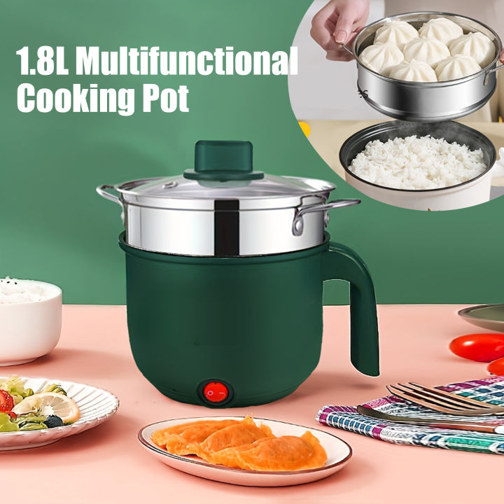1.8L Multifunction Electric Hot Pot Cooker with Steamer – Non-Stick, Stainless Steel Mini Cooker for Ramen, Noodles, Rice, Soup, Eggs & Momo | Portable, Anti-Scald Travel & Dorm Kitchen Appliance