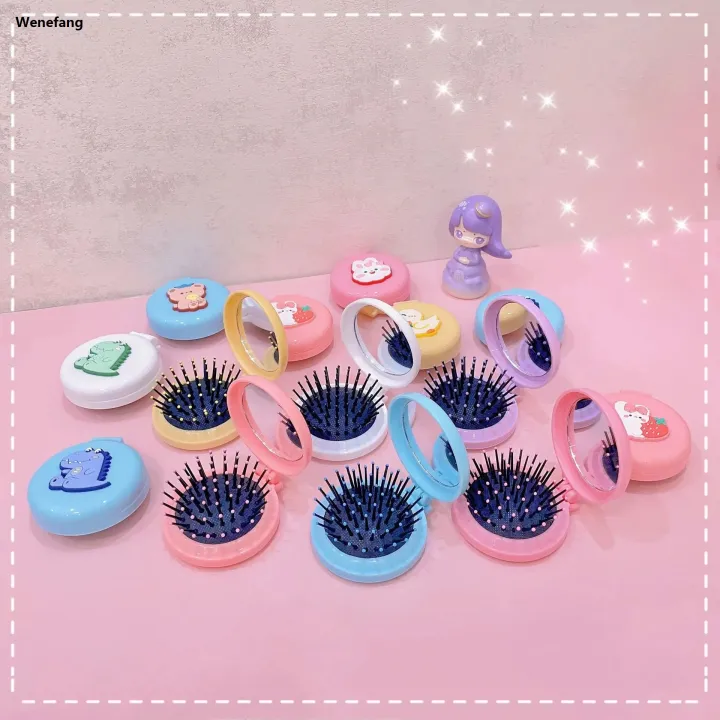 Wenefang%201PC%20Cute%20Cartoon%20Makeup%20Comb%20Mirror%20Folding%20Massage%20Hair%20Brush%20Round%20Mini%20Airbag%20Comb%20with%20Mirror%20Travel%20Comb%20Handheld%20Mirror%20-%20Image%202