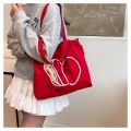 Sweet Drawstring Shopping Handbag Large Capacity Letter Printed Beach Bag Lightweight Canvas Shoulder Bag Daily. 
