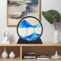 12inch Moving Sand Art Picture,3D Deep Sea Sandscape in Motion Display Flowing Sand Frame Flowing,Round Glass Grit Photo Hourglass (Blue, 12inch). 