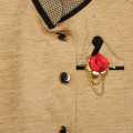 Gold Color Cotton  Plain Design Modi Coat For Kids with Broach. 