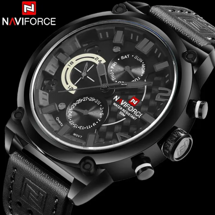 NAVIFORCE%20Nf9068%20Chronograph%20Watch%20With%20Leather%20Strap%20For%20Men%20-%20Balck/White%20-%20Image%202