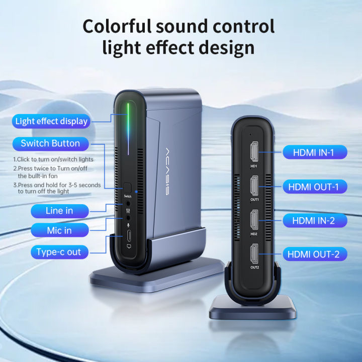 Acasis Detachable vertical dual-channel pickup 4K60HZ external capture card HDMI, dual-channel 4K60HZ capture display USB3.0 game recording, host recording and various live broadcasts Built-in cooling fan VC-018MAX