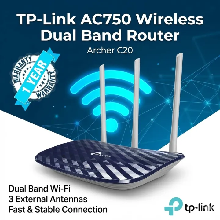 TP-Link%20Archer%20C20%20AC750%20High-Speed%20Dual%20Band%20300%20Mbps%20at%202.4%20GHz%20and%20433%20Mbps%20at%205%20GHz%C2%A0%20Wireless%20Router%20With%201%C3%97%2010/100%20Mbps%20WAN%20Port,%204%C3%97%2010/100%20Mbps%20LAN%20Ports%20and%203%20High-Gain%20Antennas%20-%20Image%202