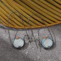Lanjing cross-border new moonstone two-color light blue round earrings eBay AliExpress European and American fashion earrings earrings. 
