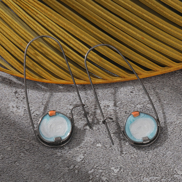Lanjing%20cross-border%20new%20moonstone%20two-color%20light%20blue%20round%20earrings%20eBay%20AliExpress%20European%20and%20American%20fashion%20earrings%20earrings%20-%20Image%204
