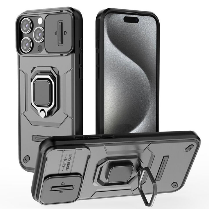 For iPhone 16 Pro Max Case With Slide Camera Cover Built in 360
