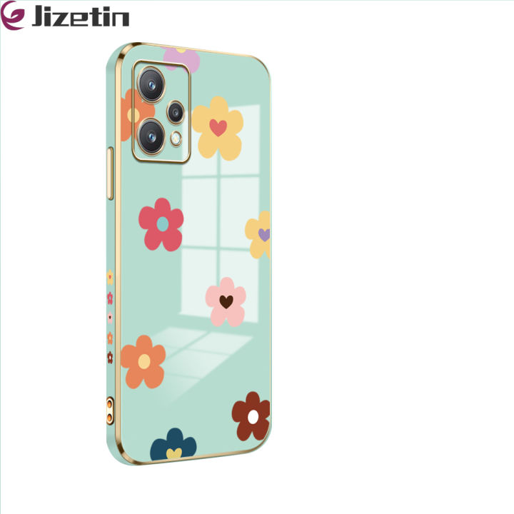 Jizetin for Realme 9 Pro / OnePlus Nord CE 2 Lite 5G Back Cover With Free Lanyard Fall Flowers 6D Plating Silicone Phone Case