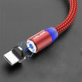 USLION Magnetic USB Cable Fast Charging Nylon Braided with Aluminum Alloy Connector, Red, Type-C, Lightning, Micro USB Compatible. 