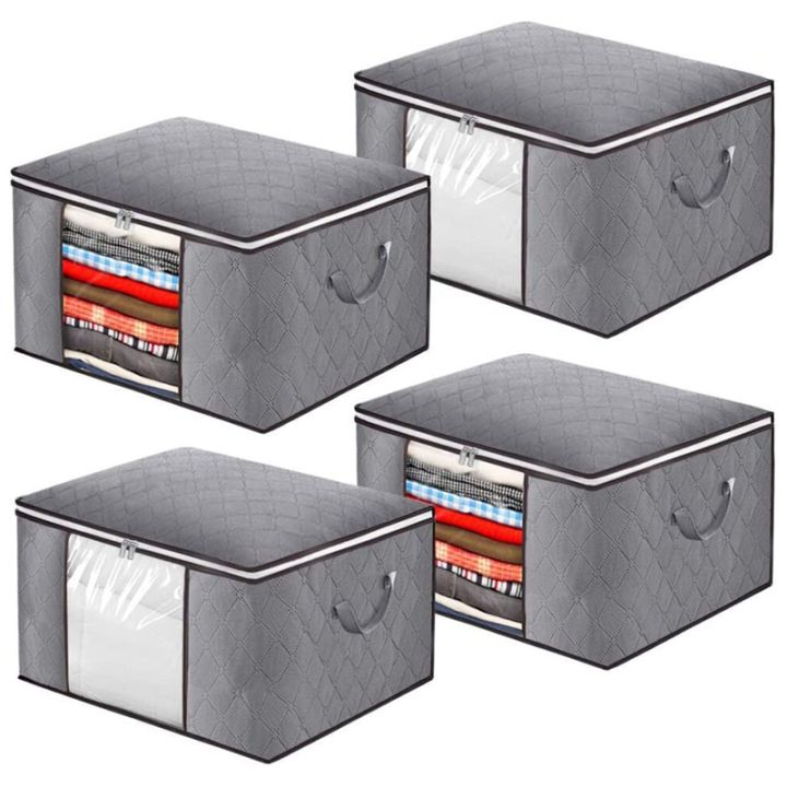 4PCS Large Capacity Clothes Storage Bag,Foldable Blanket Storage Organizers with Clear Window,for Comforters,Bedding
