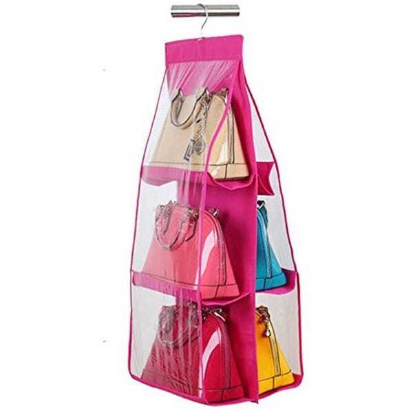 Clear Purse Bag Storage Holder Wardrobe Closet Space Saving 6 Pockets Pouch Hanging Hand Bags Organizer for Living