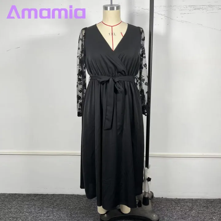 %E3%80%902025%20Version%E3%80%91%20Plus%20Size%20Women%20Dress%20Stunning%20V-neck%20Embroidered%20Lace%20Midi%20Dress%20with%20Belt%20Elegant%20High%20Waist%20Wrap%20Gown%20for%20Women%20Wrap%20Dress%20with%20V-neck%20-%20Image%204