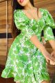 Green Floral Milkmaid Dress. 