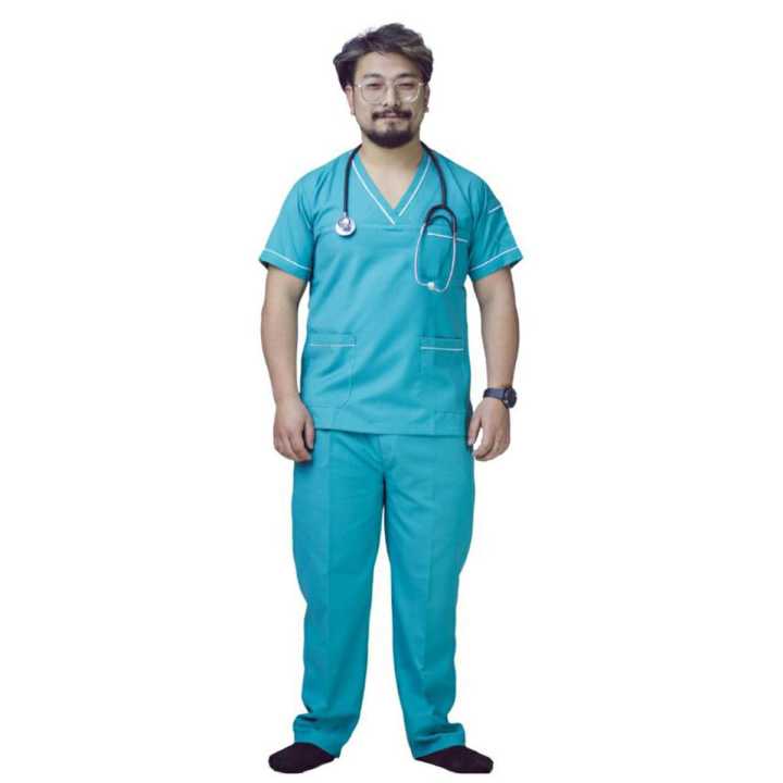 Unisex Aqua Blue Scrubs With Side Piping Apron For Doctors, Nurses, Medical Students