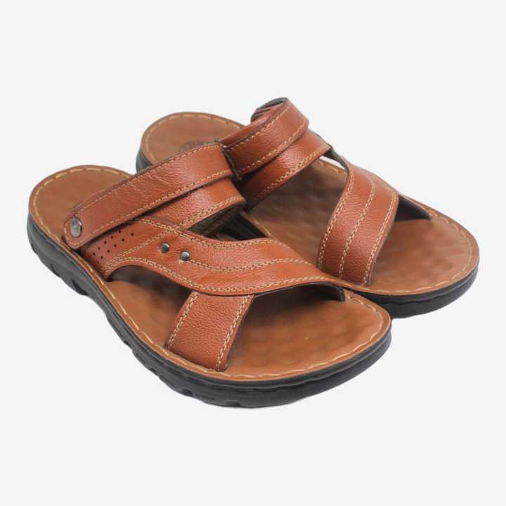 Brown Leather Casual Sandels For Men