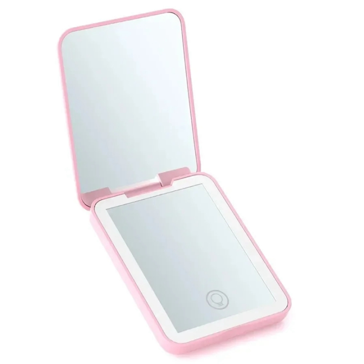 Hand Held Small Pocket Travel Makeup Mirror 2X Magnifying with Lights Compact Mini Vanity Folding Cosmetic Mirror