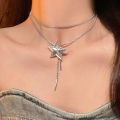 Titanium Steel Pull Butterfly Necklace Women's Long Tassel Clavicle Chain Light Luxury Fashion Versatile Hot Girl Body Jewelry Cologo. 
