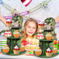 2 Piece 3 Tier Cupcake Stand Party Decorations Dinosaur Theme Cupcake Holder Decorations As Shown Dinosaur Dessert Tower for Kids. 