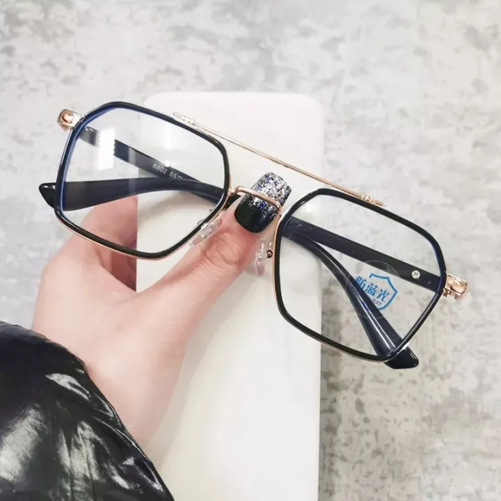 Metal Frame Blue Ray Cut Square Black Golden Frame Computer Glasses For ...