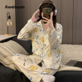 Aweisuan Autumn new women's double long cardigan with a lapel simple style home wear imitation cotton comfortable and soft casual pajamas. 