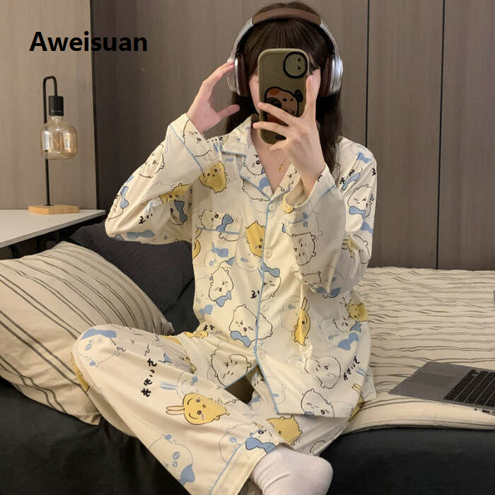 Aweisuan%20Autumn%20new%20women's%20double%20long%20cardigan%20with%20a%20lapel%20simple%20style%20home%20wear%20imitation%20cotton%20comfortable%20and%20soft%20casual%20pajamas%20-%20Image%203
