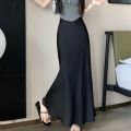 Basic Summer Satin Silk Long Skirt High Waist Half Body Dress High Waisted Skirts Slim Fit A Line Midi Skirt Girl. 