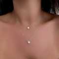 Enacolor Delicate Zircon Heart Water Drop Pendant Necklace for Women Bilayer Golden Metal Clavicle Chain Jewelry Accessories New 2024. 