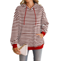 Women's Striped Pullover Hoodies Coffee Color XL. 