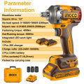 INGCO 20V Max Li-Ion Cordless Impact Wrench with 3-Speed Control and LED Light, 400Nm High Torque, 2.0Ah Batteries CIWLI2040. 
