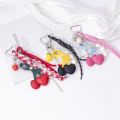 Rope Design Red And Black Leather Rope Keychain Leather Material Charm Pendant Ribbon Bag Charm Weaving Style Cherry Pendant Trendy Jewelry. 