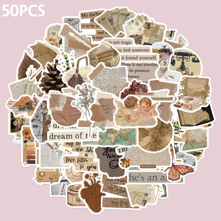 Artsy Home 25/50 Pcs Vintage Retro Style Stickers for Laptops Scrapbook Cellphone Guitar