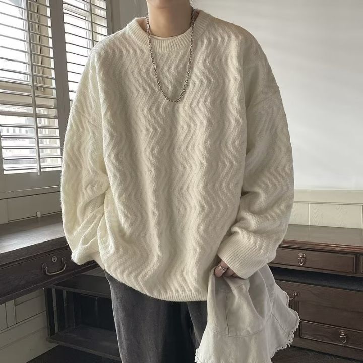 Design Sense Japanese Style Round Neck Loose Sweater Men's Autumn and Winter Lazy Style Ins Casual Sweater Korean Style Knitted Sweater