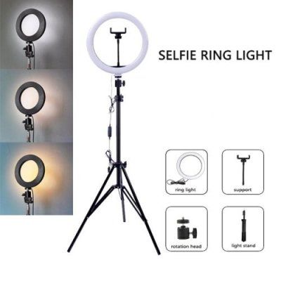 26CM Selfie LED Ring Light with Tripod Stand, Cell Phone Holder Dimmable 3 Light Modes for Live Stream, Makeup, Facebook, YouTube, Instagram,TikTok, Twitter