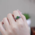 【New arrival】New Chinese Style Spinach Green Plum Blossom Ring Women's Old-fashioned Vintage Dressed Niche Design Live Mouth Index Finger Ring. 