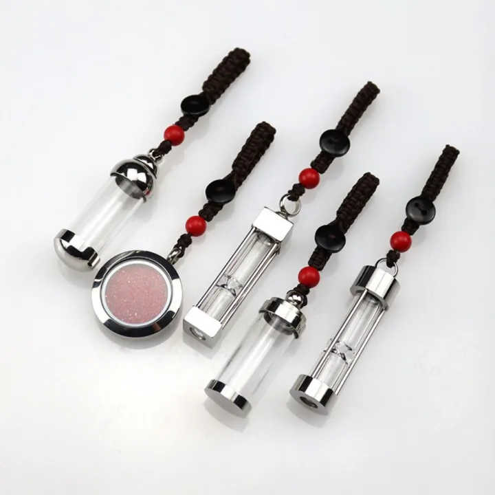 Gold Silver Cylinder Round Glass Vial Keychain Clear Glass for Ash Sand ...