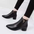 Fashion Women Boots Casual Leather Low High Heels Spring Shoes Women Pointed Toe Rubber Ankle Boots. 
