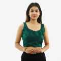 Green Silk Round Neck Sleeveless Plain Blouse For Women. 