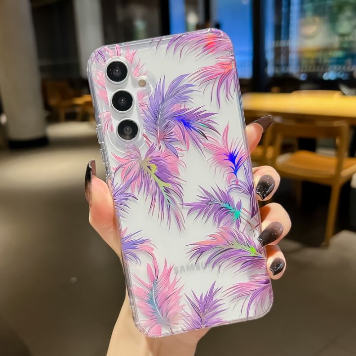 For Samsung S23 S24 Ultra S21 S22 Plus A54 A53 A52 Fall Protection Phone Shell Shockproof Floral Pattern Clear Phone Case Cover