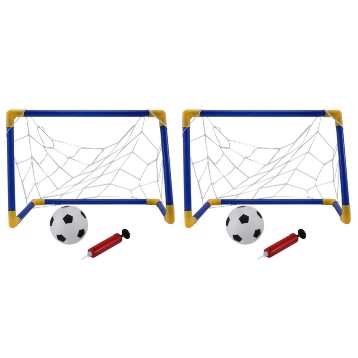 XHHDQES 2X Folding Mini Football Soccer Goal Post Net Set with Pump Kids Sport Indoor Outdoor Games Toys