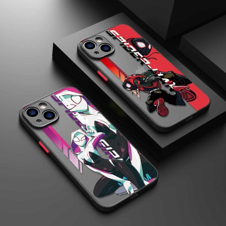 Spider Man Miles Gwen Punk Hobie Clear TPU Matte Phone Case For iPhone 15 11 14 13 12 Pro Max Mini X XR Xs 8 6 7 Plus Cover