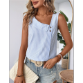 Women'S Button Asymmetrical V Neck Striped Print Blouses Casual Sleeveless Tank Top Summer Shirt Tops. 