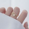 Adjustable Lucky Delicate Cat Eye Zircon Heart Shape Double Ring for Women Flower Pearl Solitaire Ring Bague Daily Date Party. 