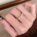 [Candy Color Treasure] Vintage Sparkling Full Dia Color-Block Sugar Cube for Women, Exquisite Light Niche Pink Yellow Index Finger Ring. 